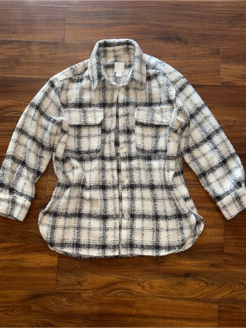 H&M Black and White Plaid Teddy Shacket